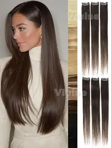 6PCS 1Clip Clip In Human Hair Extensions,Straight Real Hair Extensions,Natural Invisible Saw In Clip In Hairpieces Add Volume,Highlight Hair Looking,Daily Hair Extensions,Clip In Hairpieces Install Easy