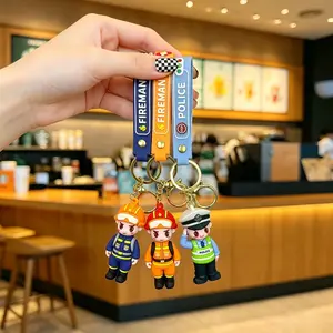 Firefighter/Traffic Police Keychain, Cartoon Figurine Key Chain, Car Bag Pendant, Couple Ornament,summerwins