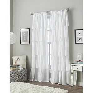 Curtainworks Flounced Ruffle Rod Pocket one Curtain Panel, 63 in, White
