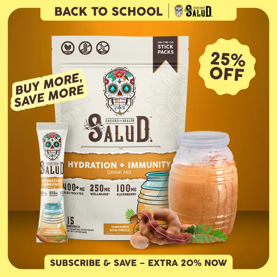 Salud 2-in-1 [Hydration + Immunity - Tamarindo]  Electrolytes Powder, Agua Fresca Drink Mix, Elderberry, Dairy & Soy Free, Non-GMO, Gluten Free, Vegan, Low Calorie, 1g Sugar (15 Servings)