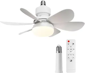 Socket Fan Light Ceiling Fan with Light & Remote Control, Dimmable 3-Color LED 3000K-6500K, 1556 Lumens Screw-in Ceiling Fan Light Bulb, Ideal for Bedroom, Kitchen, Living Room & Closet, Decorative LED Fan Lamp for Home