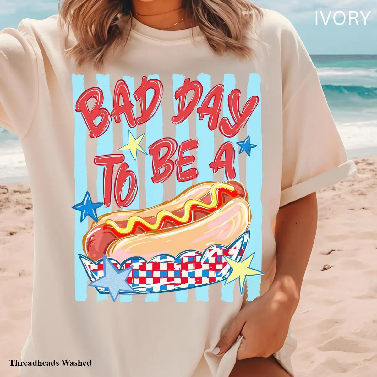 Comfort Colors Bad Day to be a Hot Dog Tank, Patriotic 4th of July, Summer Stripes Trendy Tee Top Womenswear Gift for Her