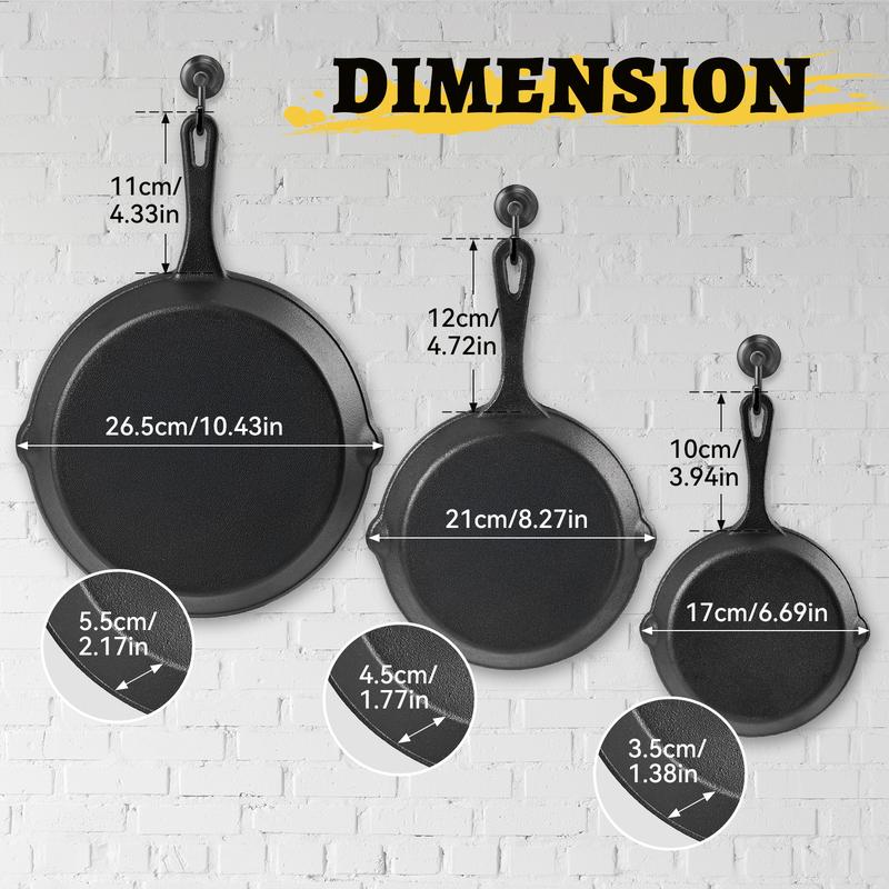 3pcs Cast Iron Cookware Set Heavy Duty Non Stick Pan Multi Functional Frying Pan Skillet And Baking Dish Suitable For Kitchen Outdoor Use Perfect For Cooking Steak Chicken