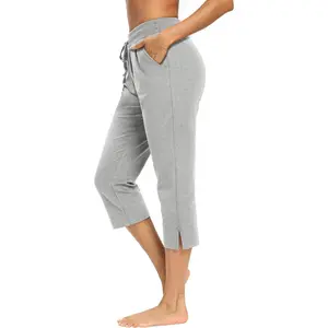 Women Casual Summer Wide Leg Crop Pants Loose Comfy Drawstring Yoga Jogger Pants with Pockets