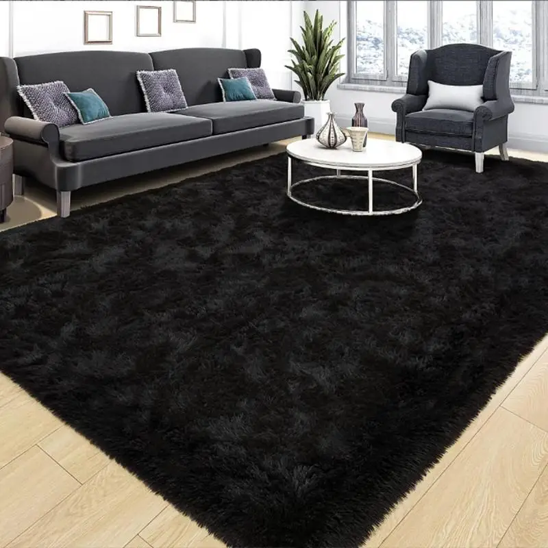 Solid Color Soft Plush Rug, 1 Count Non-slip Comfortable Floor Mat, Black Rugs, Faux Fur Rug, Soft Shaggy Rug, Decorative Area Rug for Home Living Roo