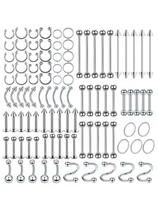 100PCS Surgical Steel Fake Nose Rings Set Non-Piercing Painless Septum Horseshoe Hoop Fake Jewelry for Nose Nose Rings Hoops