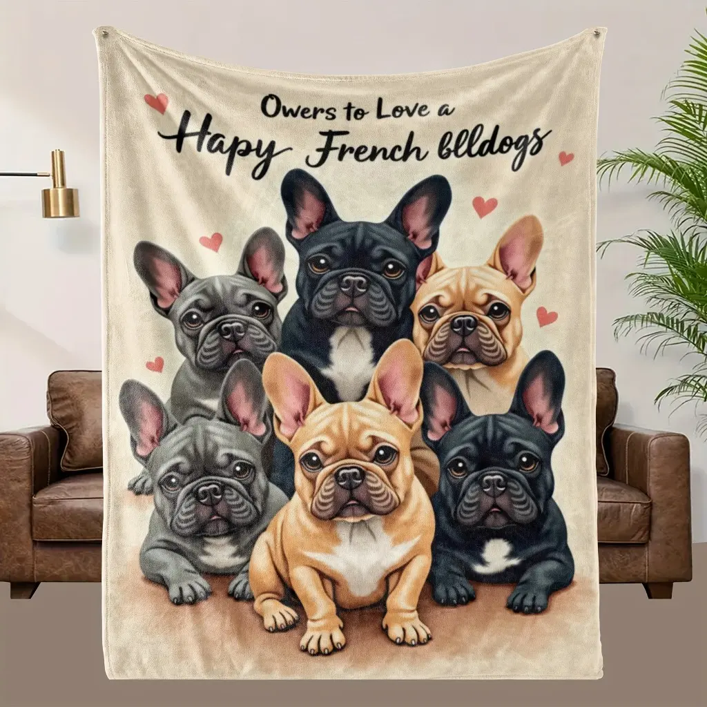 French Bulldog Blanket, Quilted HD Digital Print Frenchie Design Bedspread, Soft Breathable 100% Polyester, All-Season Couch Bed Cover, Machine Washable Cozy Pet-Themed Gift for Dog Lovers  An essential blanket for both home and outdoor use.