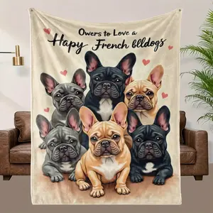 French Bulldog Blanket, Quilted HD Digital Print Frenchie Design Bedspread, Soft Breathable 100% Polyester, All-Season Couch Bed Cover, Machine Washable Cozy Pet-Themed Gift for Dog Lovers  An essential blanket for both home and outdoor use.