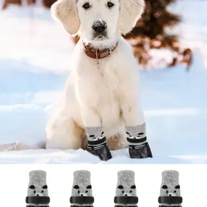 4pcs/Set Dog Cat Waterproof Shoes Socks, Pet Boots (Random pattern),  Rain Snow Dog Booties For Small Dogs Cats Teddy Puppies Kittens Fading Pet For Pet Adoption Day Daily Indoor Outdoor Walking Running Playing Specific Footwear Perfect  Dog Anti-Slip,Was