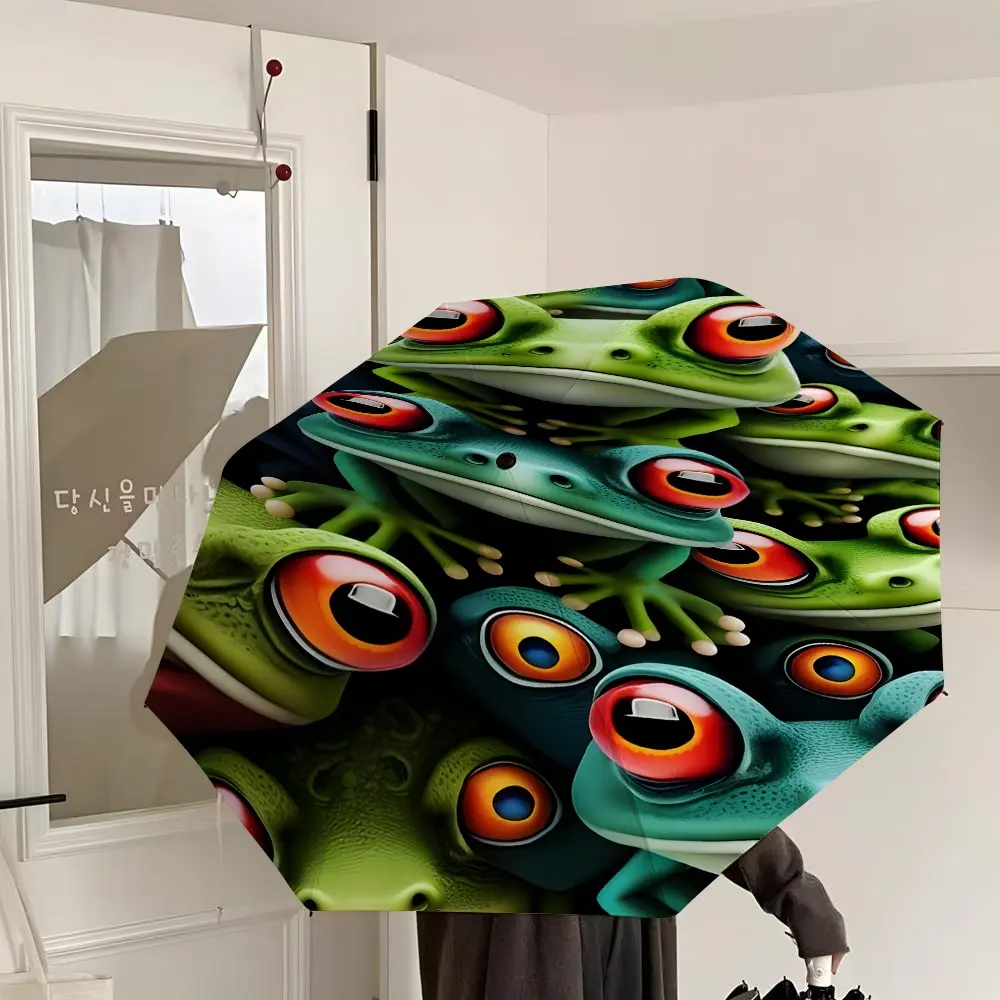 Fun Frog-Packed Umbrella, Portable Foldable Design, 8 Ribs, Casual Accessory, Perfect for Christmas, Valentine’s Day, Birthday Gifts