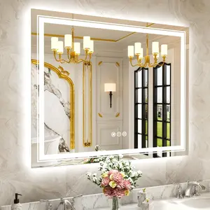 WTTY LED Bathroom Mirror 48"x32" with Back and Front Light Modern LED Mirror for Bathroom Dimmable Lighted Vanity Mirror Anti-Fog Memory Function Shatter-Proof Wall Mounted