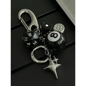 A star&dice&billiards design keychain, fashionable DIY acrylic men's and women's car keychain, fashionable aluminum alloy stainless steel chain, birthday gift accessories, bag accessories, Lightweight Keychain
