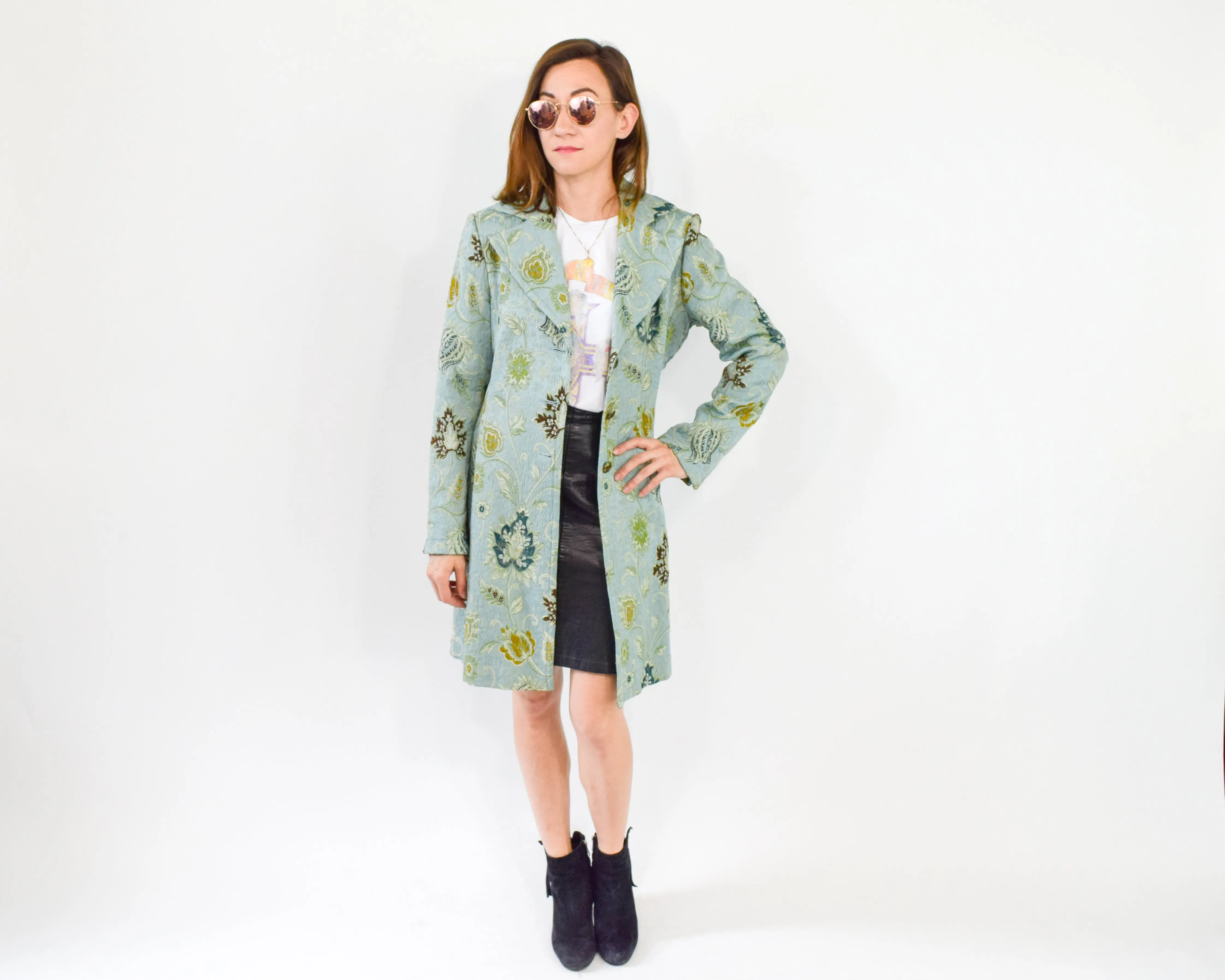 1990s Blue Tapestry Coat, Medium
