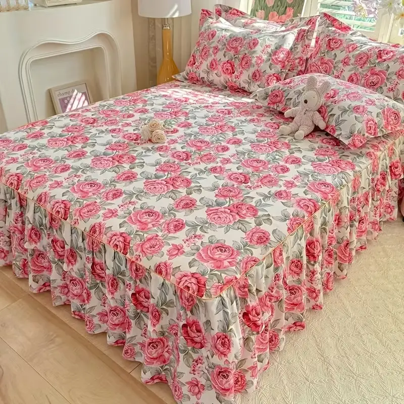 3-Piece Lace Solid Color Anti-Slip All-Season Bedding Set, Floral Pattern Decorative Bedsheet Set for Bedroom Home Textile Decoration, Decorative Bedsheet Sets, Bedding Sets