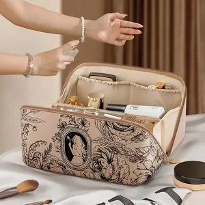 Large Capacity Waterproof Makeup Bag, Makeup Pouch, 1 Count Fashion Makeup Organizer with Zipper & Top Handle, Travel Cosmetic Storage Bag for Home & Travel, Travel Cosmetic Bags, Travel Essentials