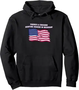 Unicorn Hunting in Michigan Trivia Rainbow Random Facts Pullover Hoodie 1