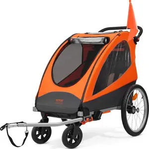 VEVOR Bike Trailer for Toddlers, Kids, Double Seat, 100 lbs Load, 2 - In - 1 Canopy Carrier Converts to Stroller, Tow Behind Foldable Child Bicycle Trailer with Universal Bicycle Coupler, Orange and GrayVEVOR Super Brand Day