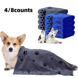 Pet Bath Towel, 4/8 Counts/set Soft Absorbent Pet Grooming Bath Towel, Durable Fast Drying Pet Towel for Dogs & Cats