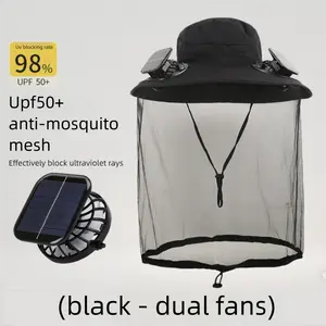 Fisherman Hat Sun Protections Mesh Shielding Sun Protections Hat With Solar Power Cooling Fan For Outdoor Activity Father's Day gift