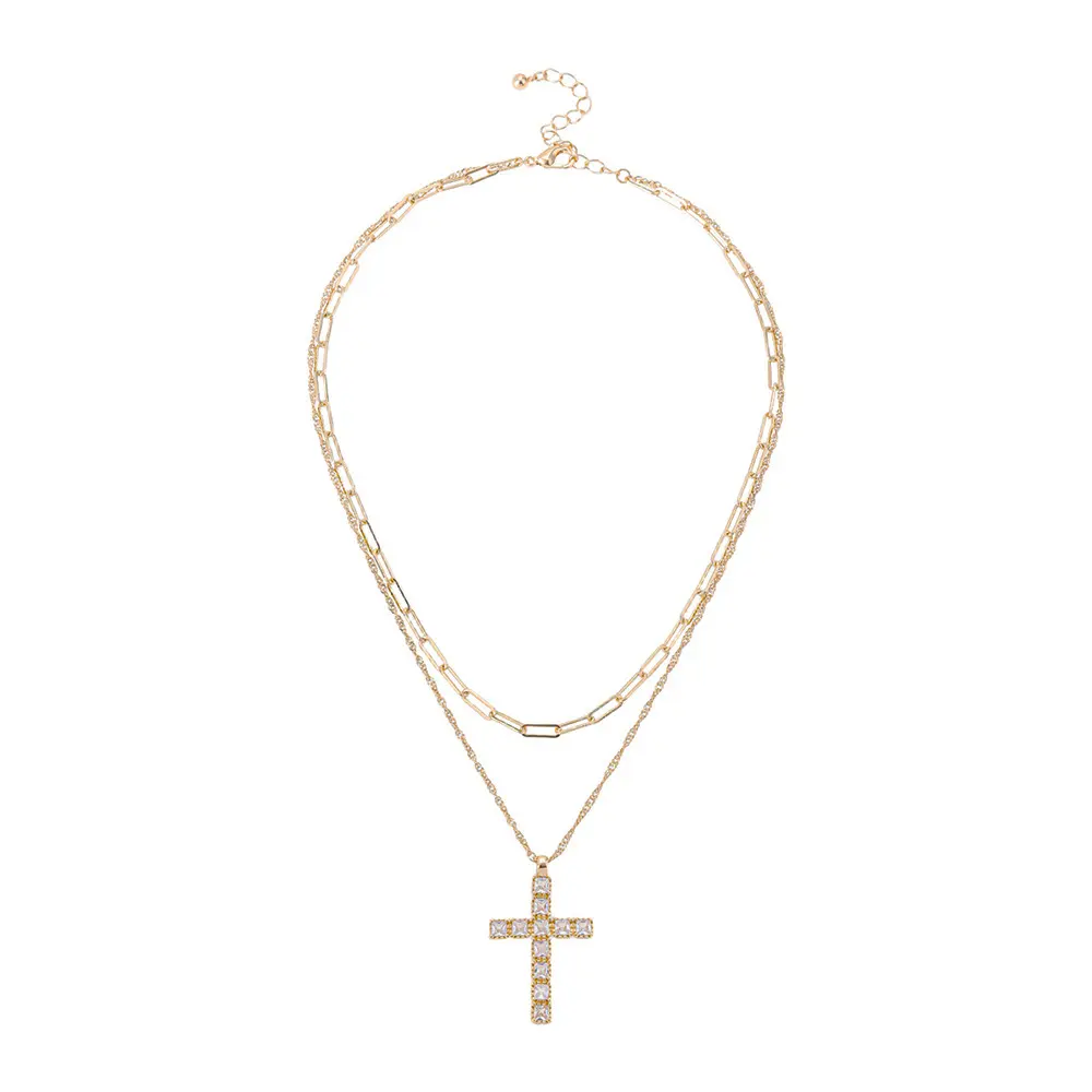 Byzantine Chain Necklace for Women, Double-Layered with a Sparkling CZ Cross Pendant, Hypoallergenic Religious Jewelry for Everyday Wear, Sparkling Cz Necklace