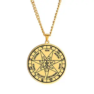 Seven Archangels Seal Necklace Stainless Steel St Cyprian Pentacle Magic Amulet Jewelry