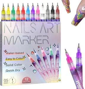 12 Colors Nail Art Pens Set, Nail Art Markers Polish Pen for 3D Nail Art, Drawing Painting Liner Brush for DIY Nail Art Beauty Adorn Manicure Tools