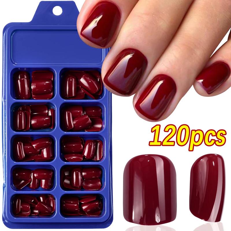 120Pcs 9-Colors French Fake Toenails Summer Short Square Press On Toe Nails Tips Glossy Pink Brown Full Cover False Toenail Easy to Use Long Lasting Nail Art Decorations
