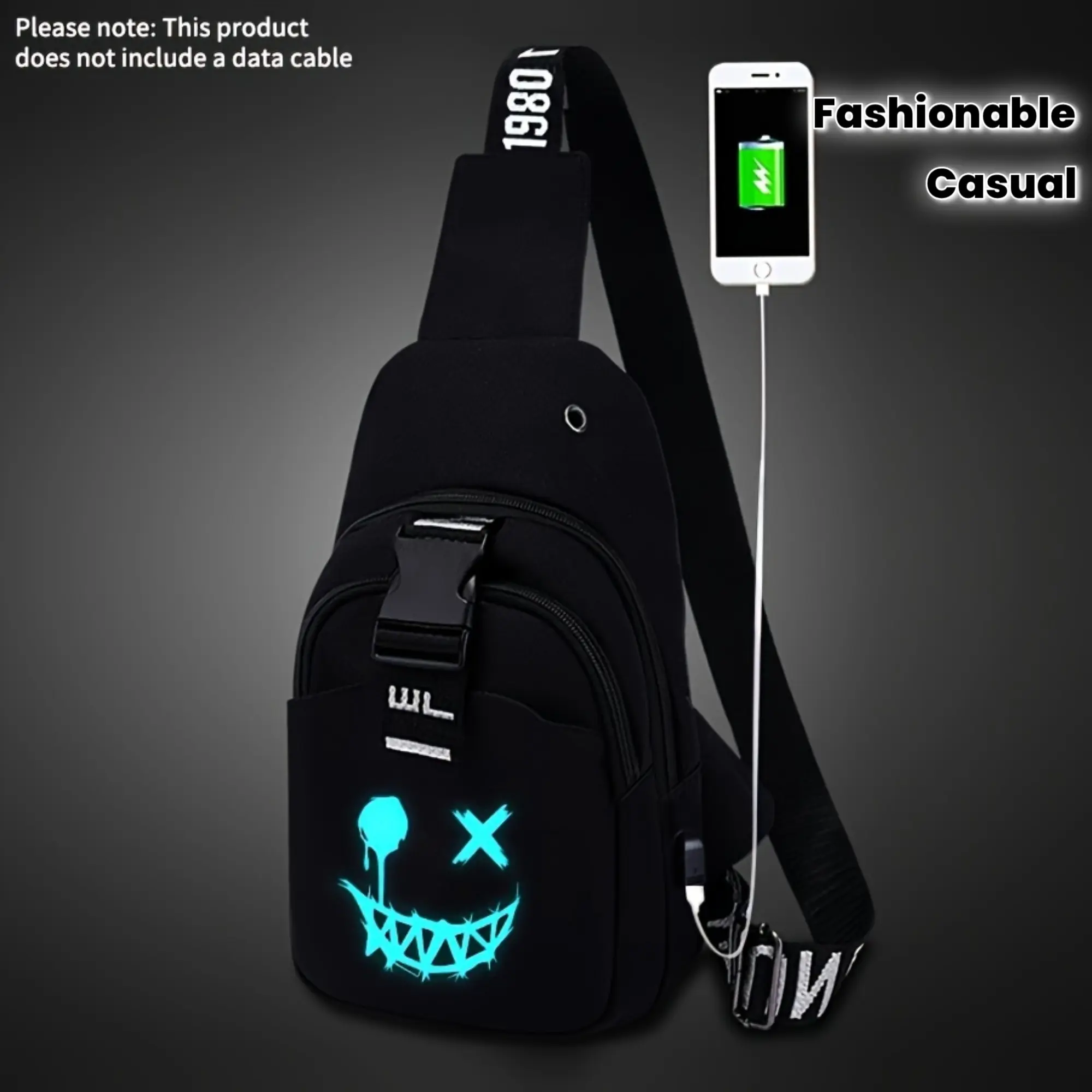 Luminous fashion niche men's chest bag, trendy sports crossbody bag, Oxford casual luminous chest bag, campus shoulder bag, crossbody bag, chest bag (with random printed webbing) Minimalist Bifold Wallet RFID Protection la