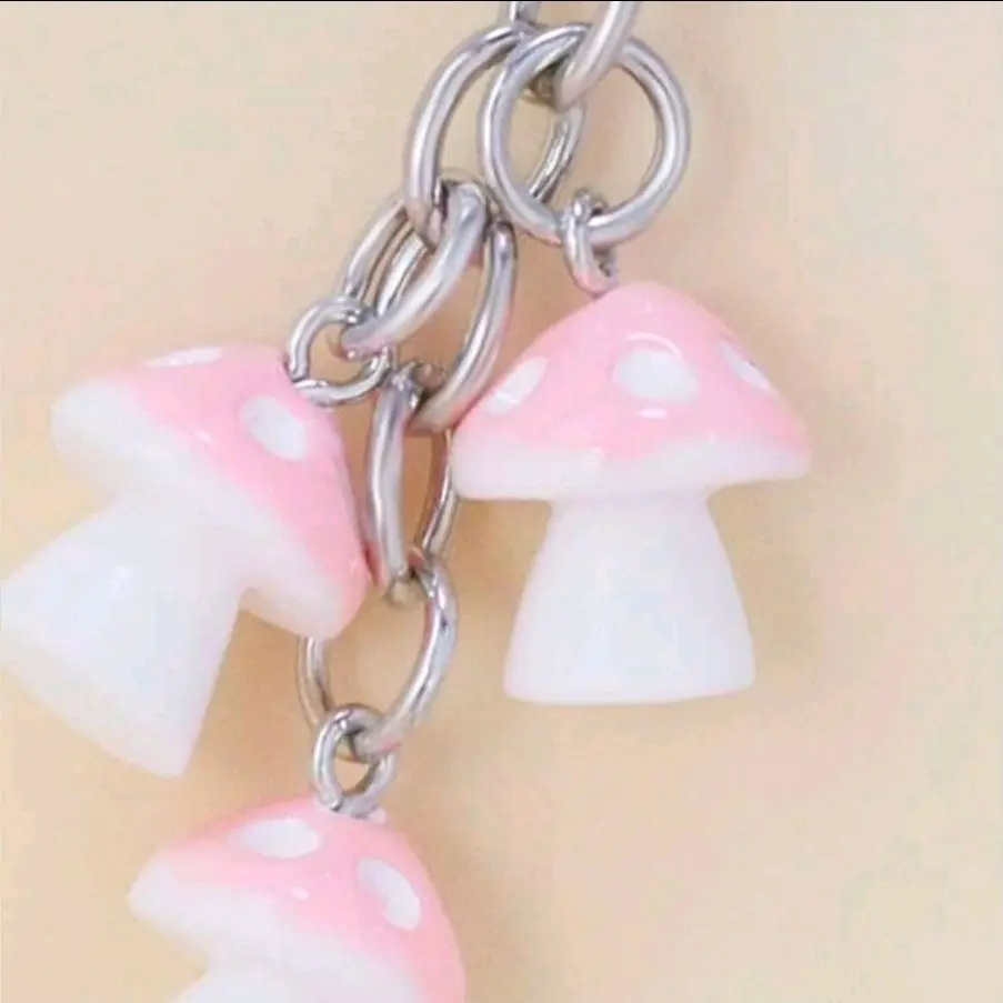 Pink Mushroom Keychains