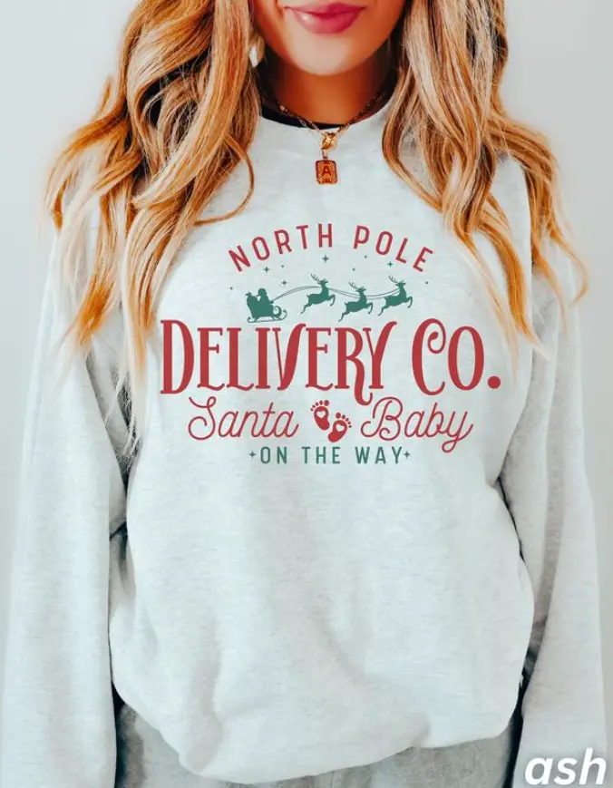 North Pole Delivery Co. Santa Baby Sweatshirt - Christmas Pregnancy Announcement Shirt, Pregnancy Announcement Shirt, Christmas Pregnancy Shirt, Christmas Maternity Shirt, Pregnancy Gift
