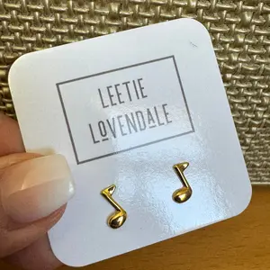 Gold Music Note Deadstock Stud Earrings – 18KT Gold Plated Vintage