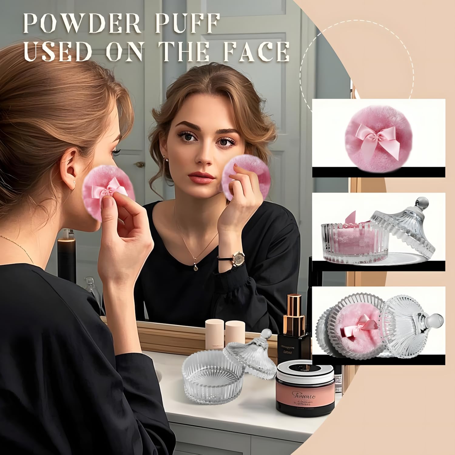 Body Powder Puff and Container, Soft Powder Puff,Glass Box for Dust Puff,Powder Puff for Body Powder,Powder Puff Wet Dry Makeup,Powder Applicator With Case for Dusting Powder Bottles Organiser Canister