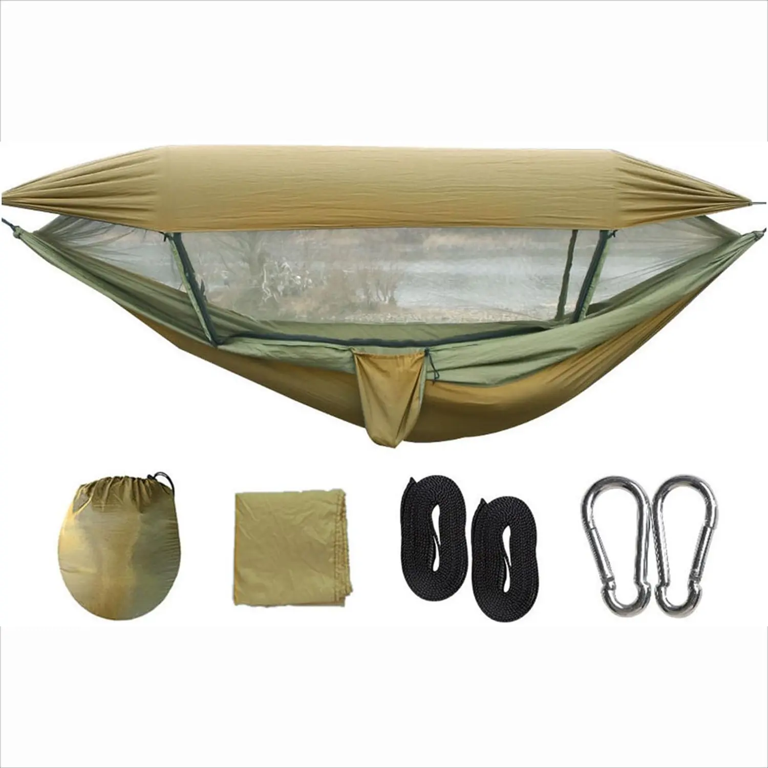 2 Person Camping Hammock with Net and Canopy Portable Outdoor Hammock Tent Breathable Nylon Heavy Duty 550lbs Capacity Hiking Beach Backpacking Shelter with Straps Carry Bag
