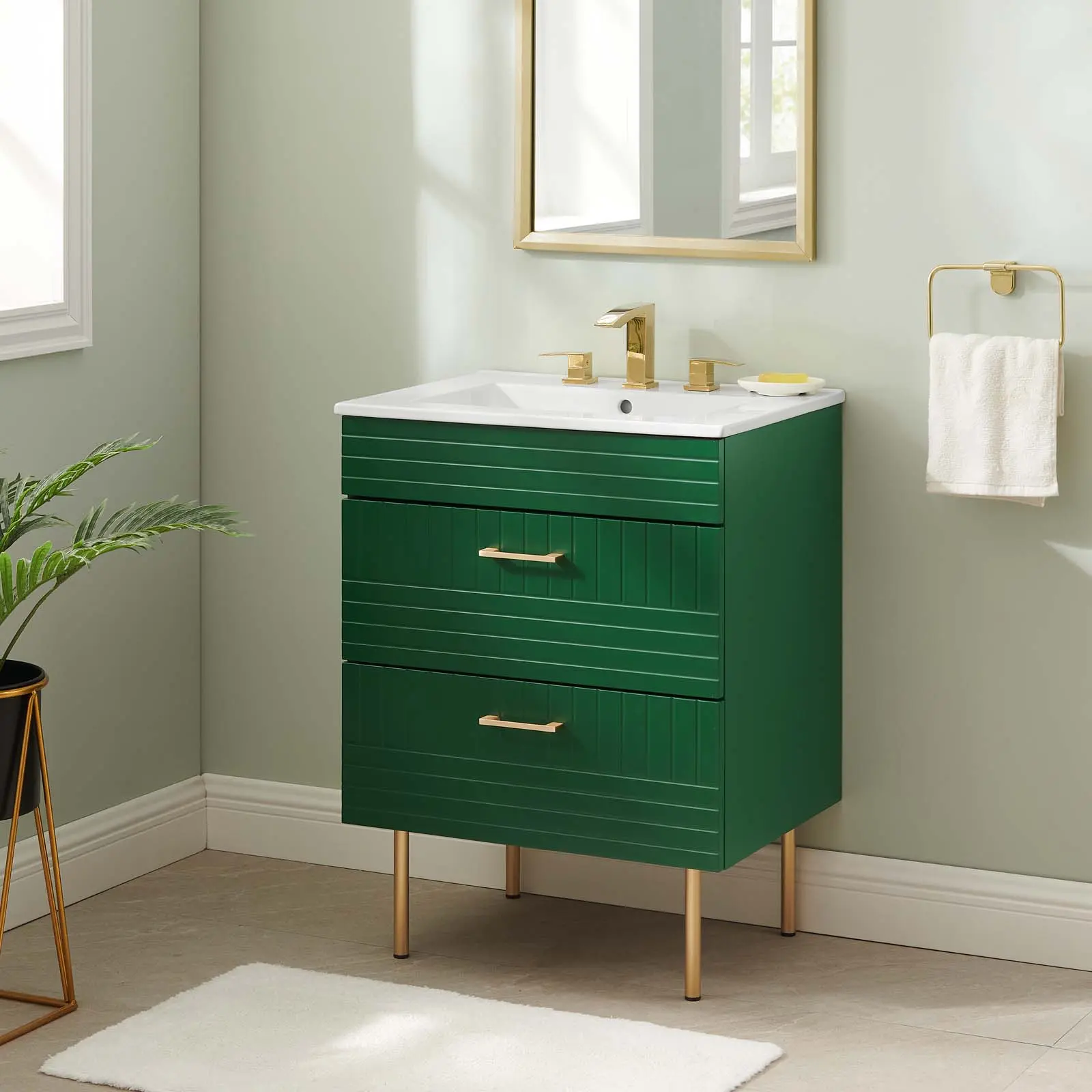 Modway Daybreak 24" Bathroom Vanity in Green White Modway Daybreak 24" Bathroom Vanity in Green White