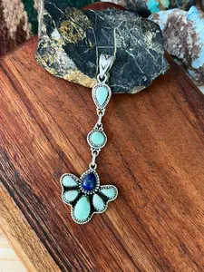Handmade Sterling Silver Paloma Turquoise with Lapis Pendant "Signed Nizhoni"