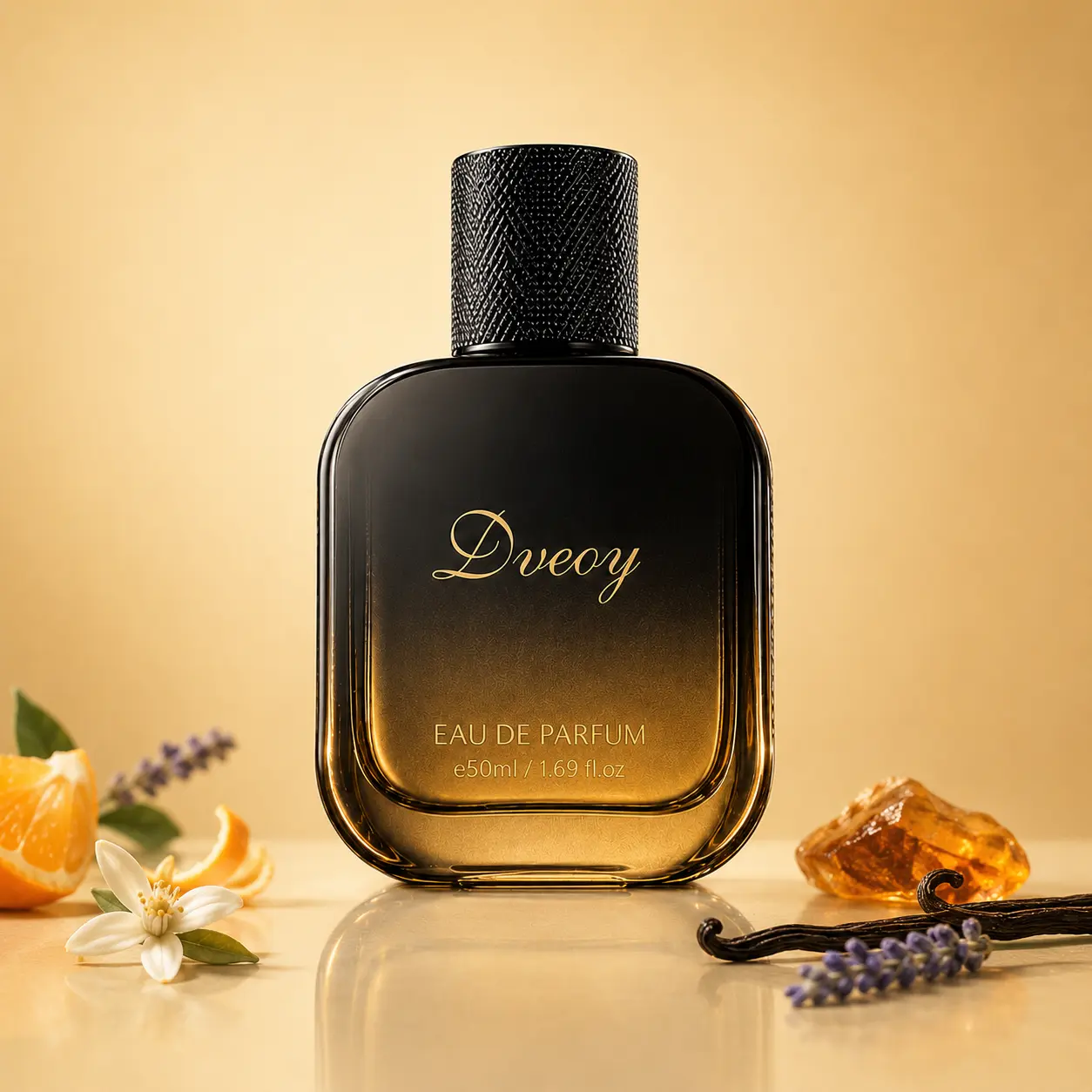 Dveoy Men’s Gold-Stained Perfume 50 ml, an oriental fragrance with long-lasting scent, suitable for dates, everyday wear, and business occasions—an ideal gift for men.