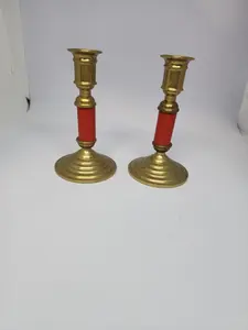 70s Brass Red Candle Sticks