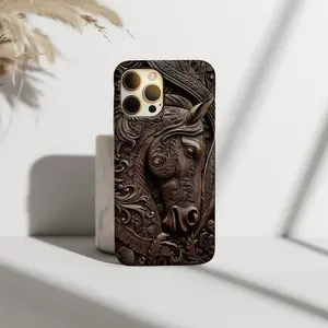 Western Majestic Horse Tooled Leather Style Case for iP Phone 17 16 15 14 13 12 11 Pro Max Plus X - Vintage Rustic 3D Effect Equestrian Cover 🐎🤠✨🛡️