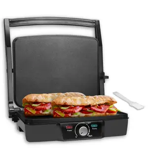 4-Piece Electric Panini Press Grill - Non-Stick, Stainless Steel Surface, Adjustable Tan Control, Breakfast Sandwich Maker, Grilled Cheese and Panini, 120V, American Plug