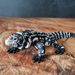 Articulated Tegu Lizard Fidget Toy, 12-Inch Black and White Reptile Model