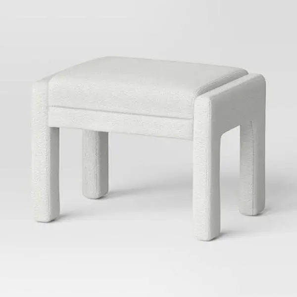 Fully Upholstered Ottoman Cream Boucle - Threshold: Wooden Frame Polyester