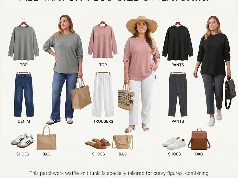 Eytino Womens Plus Size Sweatshirt Long Sleeve Crewneck Waffle Knit Casual Loose Fit Oversized Pullover Shirts Tops(1X-5X)