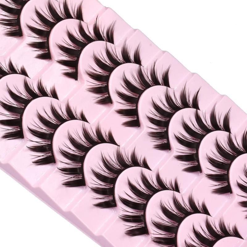 Manga Style Cat Eye Look Volumized False Eyelashes, 10 Pairs Spiky Cluster Lashes, Natural Curl Eye Makeup Strip Lashes, Eyelash Clusters for Women/ Girls Eyelash Extensions for Cosplay & Party, DIY Cluster Lashes