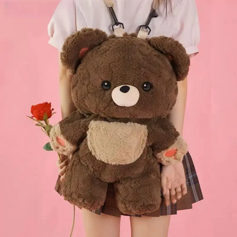 cute Brown Teddy Bear Backpack for Women, Cute Plush Bear Shoulder Bag, Soft Fuzzy Fashion Backpack for Girls, Kawaii Everyday Outfit Accessory