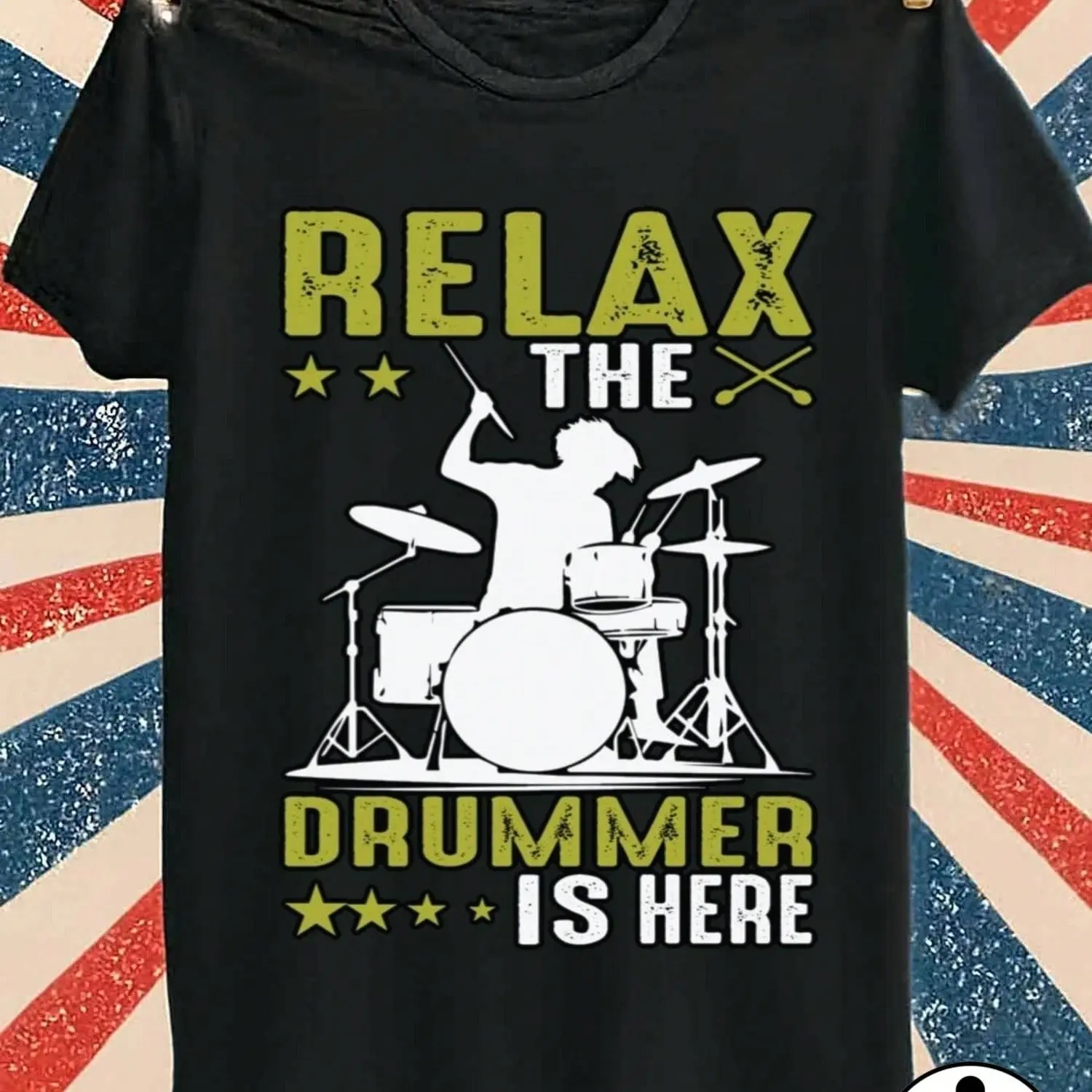Men's Regular Fit Short-Sleeve Crew Neck Drummer Graphic Tee, Menswear Tops for Casual Wear & Gifting, All-Season Black T-Shirt, Shortsleeve