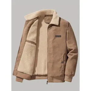 [Vintage Corduroy Fleece Jacket] Men's Vintage Corduroy Fleece Jacket, Classic Zip-Up Winter Coat With Pockets, Machine Washable Can be used with raincoat