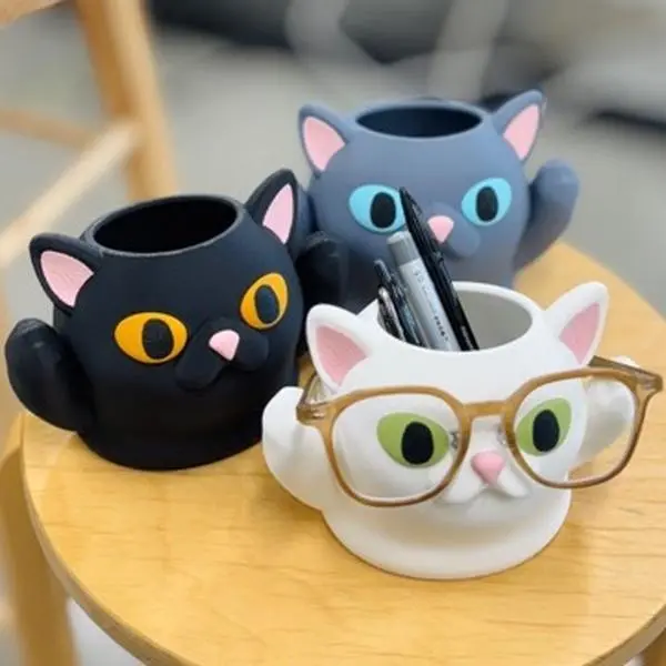 Cat Pencil & Eyeglasses Holder - Adorable Cat Design for Office Supplies and Snack Storage