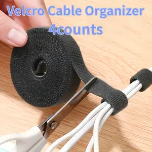 4 Pack（1.25cm*3m） Reusable Fastening Cable Ties - Adjustable Hook and Loop Cord Organizer Straps - Multi-Purpose Wire Management for Home, Office, and Travel
