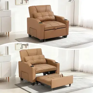 Garvee Convertible Reclining Sofa Bed with Vibration Massage and Lumbar Pillow, Multi-Function PU Leather Sofa Chair, Comfortable Chaise Lounge for Relaxation and Versatile Use