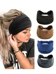 4-Piece Solid Color Wide-Brim Elastic Sports Headbands, Sweat-Absorbent for Fitness, Running and Yoga, Bohemian Fashion Sports Headbands